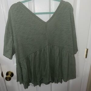 American Eagle Outfitters Olive Green V-Neck Peplum Tunic